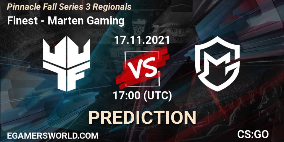Finest vs Marten Gaming: Match Prediction. 17.11.2021 at 17:15, Counter-Strike (CS2), Pinnacle Fall Series 3 Regionals