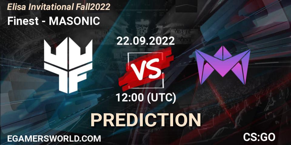 Finest vs MASONIC: Match Prediction. 22.09.2022 at 12:00, Counter-Strike (CS2), Elisa Invitational Fall 2022