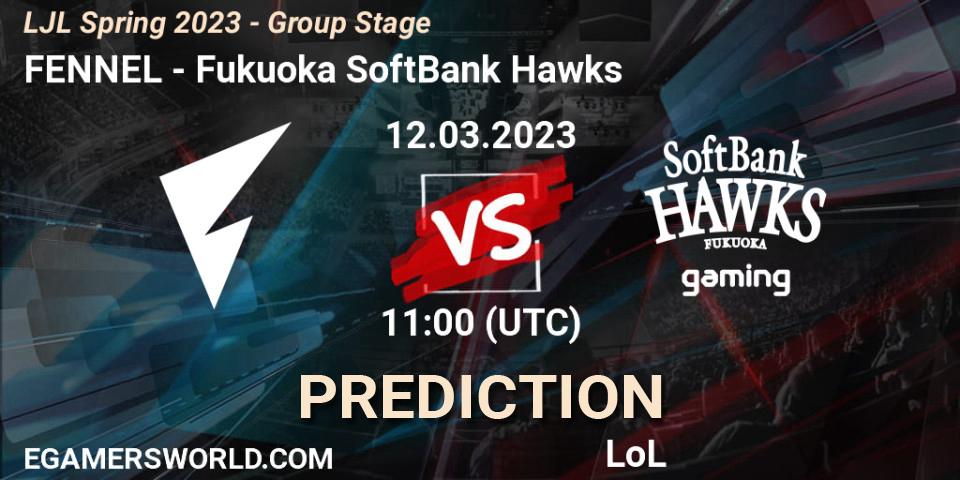 FENNEL vs Fukuoka SoftBank Hawks: Match Prediction. 12.03.2023 at 11:30, LoL, LJL Spring 2023 - Group Stage