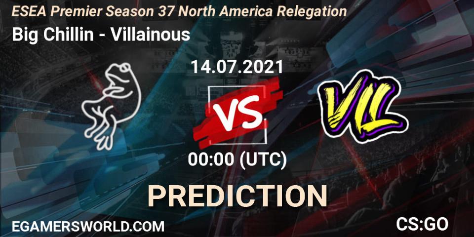 Big Chillin vs Villainous: Match Prediction. 14.07.2021 at 00:00, Counter-Strike (CS2), ESEA Premier Season 37 North America Relegation