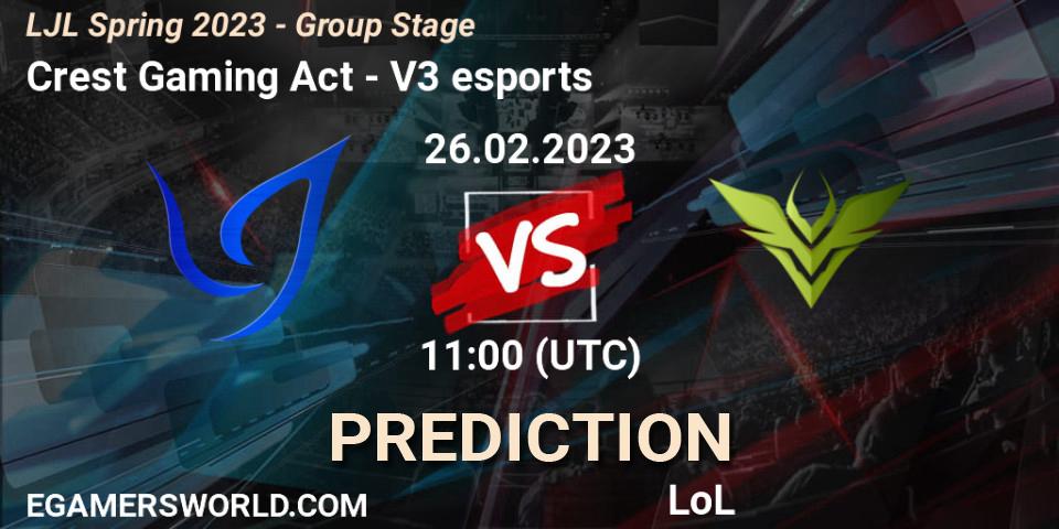Crest Gaming Act vs V3 esports: Match Prediction. 26.02.2023 at 11:00, LoL, LJL Spring 2023 - Group Stage