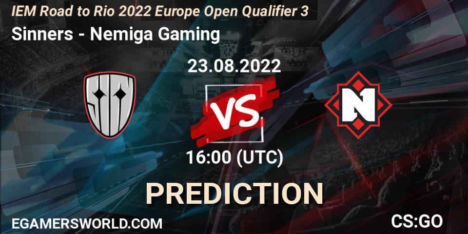Sinners vs Nemiga Gaming: Match Prediction. 23.08.2022 at 16:00, Counter-Strike (CS2), IEM Road to Rio 2022 Europe Open Qualifier 3
