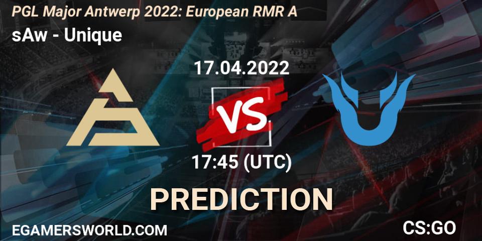 sAw vs Unique: Match Prediction. 17.04.22, CS2 (CS:GO), PGL Major Antwerp 2022: European RMR A