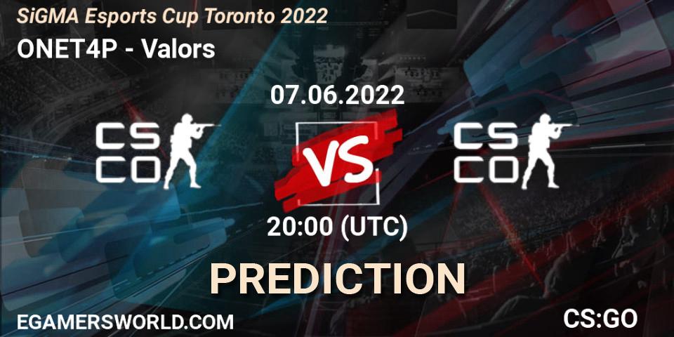 ONET4P vs Valors: Match Prediction. 07.06.2022 at 19:30, Counter-Strike (CS2), SiGMA Esports Cup Toronto 2022