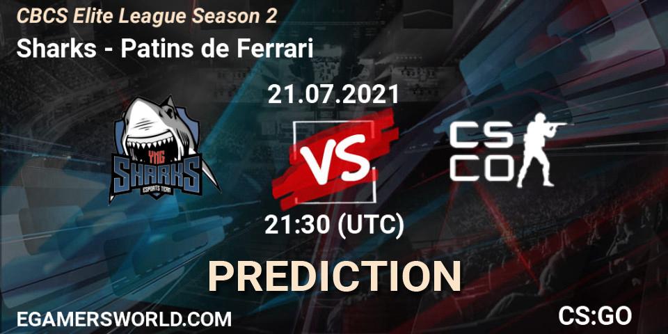 Sharks vs Patins de Ferrari: Match Prediction. 21.07.2021 at 21:30, Counter-Strike (CS2), CBCS Elite League Season 2
