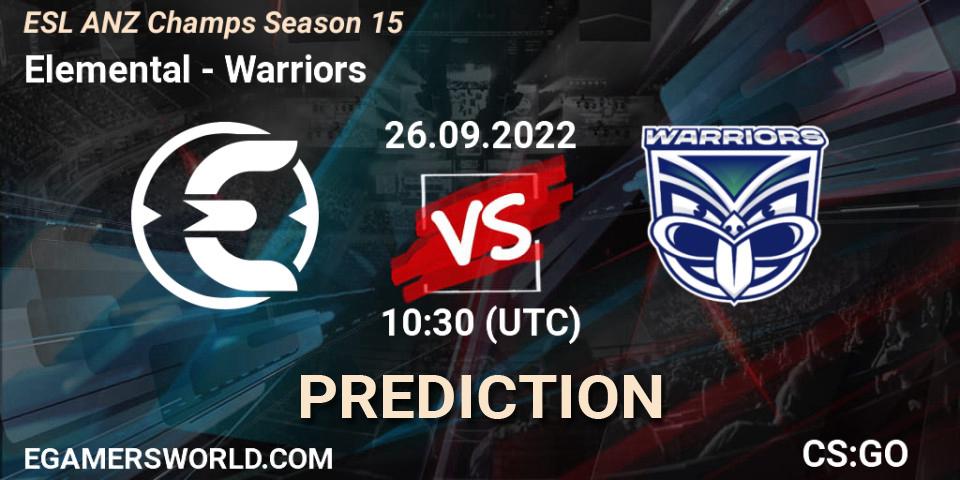 Elemental vs Warriors: Match Prediction. 26.09.2022 at 10:30, Counter-Strike (CS2), ESL ANZ Champs Season 15