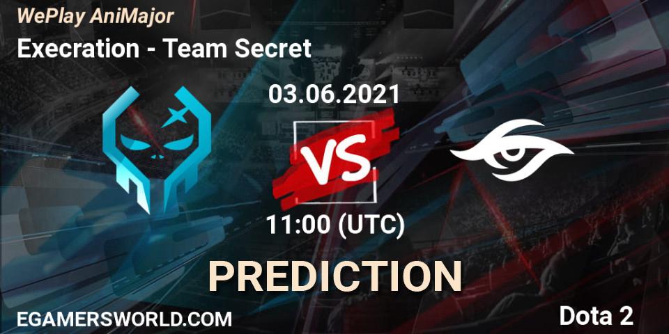 Execration vs Team Secret: Match Prediction. 03.06.2021 at 11:01, Dota 2, WePlay AniMajor 2021