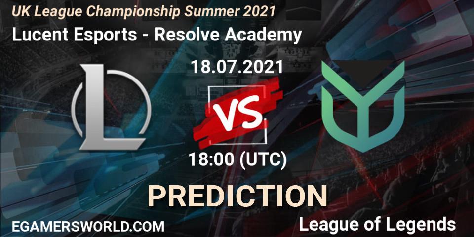 Lucent Esports vs Resolve Academy: Match Prediction. 18.07.2021 at 18:45, LoL, UK League Championship Summer 2021