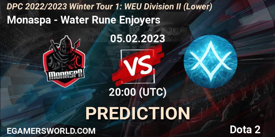 Monaspa vs Water Rune Enjoyers: Match Prediction. 05.02.23, Dota 2, DPC 2022/2023 Winter Tour 1: WEU Division II (Lower)