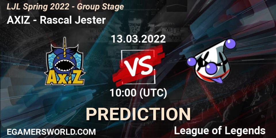 AXIZ vs Rascal Jester: Match Prediction. 13.03.2022 at 10:00, LoL, LJL Spring 2022 - Group Stage