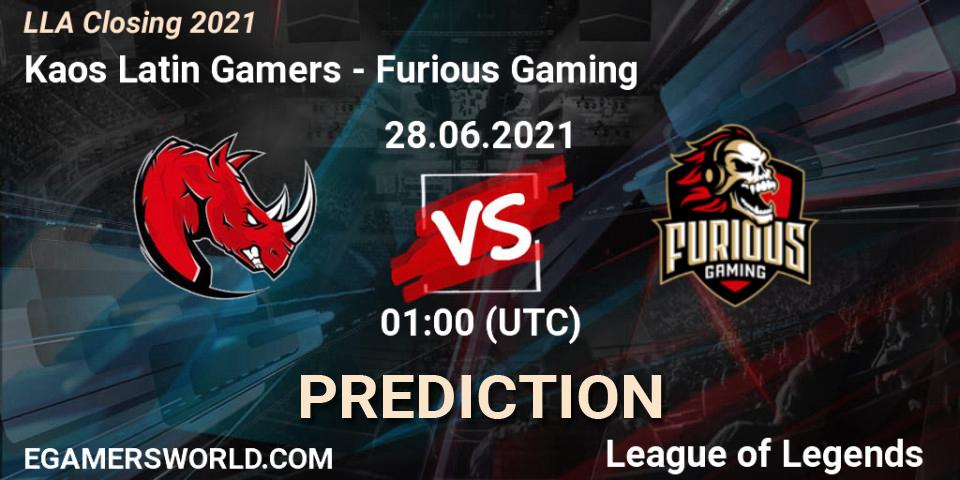 Kaos Latin Gamers vs Furious Gaming: Match Prediction. 28.06.2021 at 01:00, LoL, LLA Closing 2021