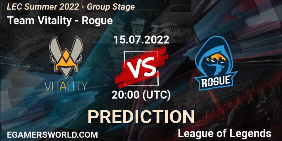 Team Vitality vs Rogue: Match Prediction. 15.07.2022 at 20:15, LoL, LEC Summer 2022 - Group Stage