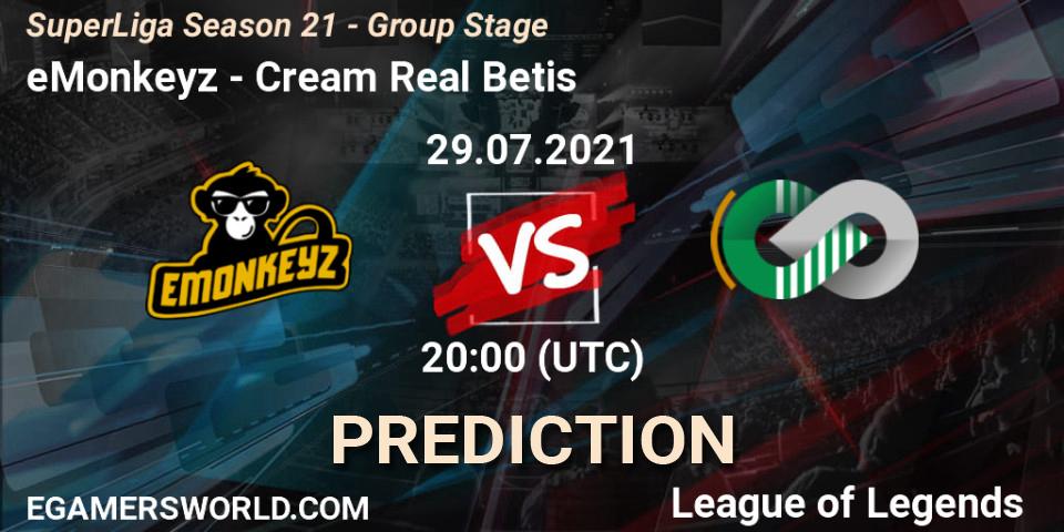 eMonkeyz vs Cream Real Betis: Match Prediction. 29.07.2021 at 16:00, LoL, SuperLiga Season 21 - Group Stage 