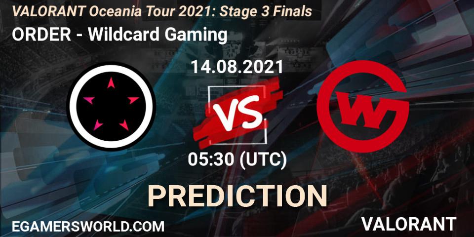ORDER vs Wildcard Gaming: Match Prediction. 14.08.2021 at 05:30, VALORANT, VALORANT Oceania Tour 2021: Stage 3 Finals