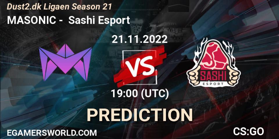 MASONIC vs Sashi Esport: Match Prediction. 21.11.2022 at 19:00, Counter-Strike (CS2), Dust2.dk Ligaen Season 21