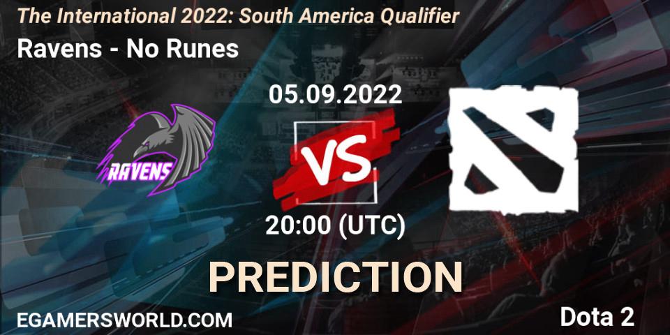 Ravens vs No Runes: Match Prediction. 05.09.2022 at 19:22, Dota 2, The International 2022: South America Qualifier