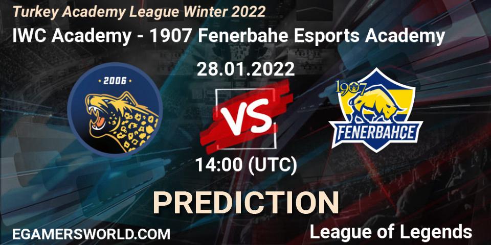 IWC Academy vs 1907 Fenerbahçe Esports Academy: Match Prediction. 28.01.2022 at 14:00, LoL, Turkey Academy League Winter 2022