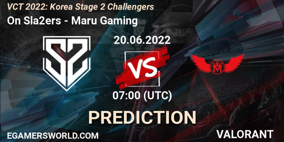 On Sla2ers vs Maru Gaming: Match Prediction. 20.06.2022 at 07:00, VALORANT, VCT 2022: Korea Stage 2 Challengers