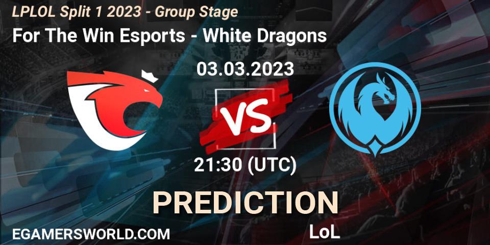 For The Win Esports vs White Dragons: Match Prediction. 03.03.2023 at 22:30, LoL, LPLOL Split 1 2023 - Group Stage