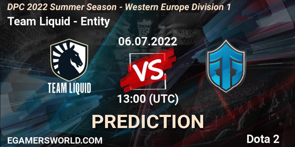 Team Liquid vs Entity: Match Prediction. 06.07.2022 at 12:56, Dota 2, DPC WEU 2021/2022 Tour 3: Division I
