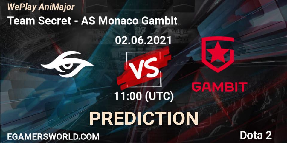 Team Secret vs AS Monaco Gambit: Match Prediction. 02.06.21, Dota 2, WePlay AniMajor 2021