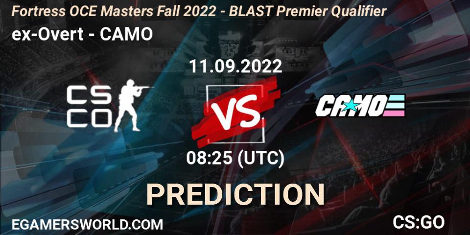 ex-Overt vs CAMO: Match Prediction. 11.09.2022 at 08:35, Counter-Strike (CS2), Fortress OCE Masters Fall 2022 - BLAST Premier Qualifier