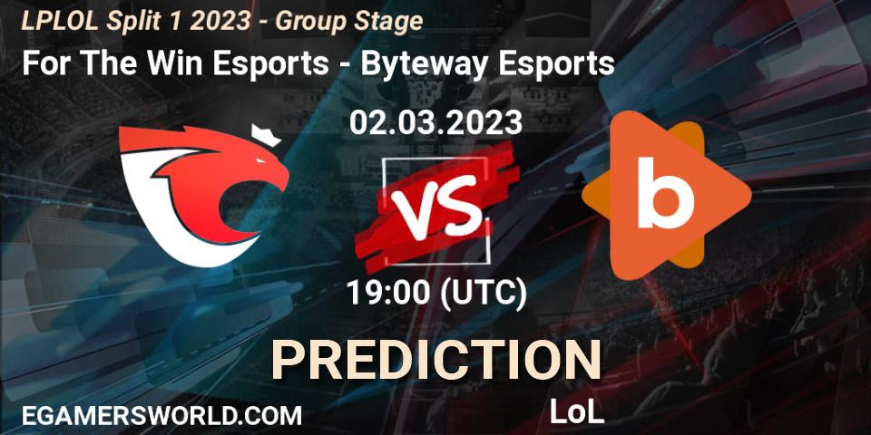 For The Win Esports vs Byteway Esports: Match Prediction. 02.02.2023 at 19:00, LoL, LPLOL Split 1 2023 - Group Stage