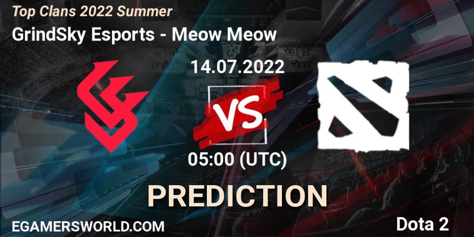 GrindSky Esports vs Meow Meow: Match Prediction. 14.07.2022 at 05:04, Dota 2, Top Clans 2022 Summer