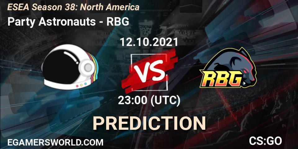 Party Astronauts vs RBG: Match Prediction. 13.10.2021 at 00:00, Counter-Strike (CS2), ESEA Season 38: North America 