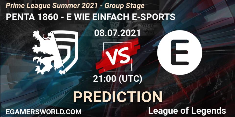 PENTA 1860 vs E WIE EINFACH E-SPORTS: Match Prediction. 08.07.2021 at 20:00, LoL, Prime League Summer 2021 - Group Stage