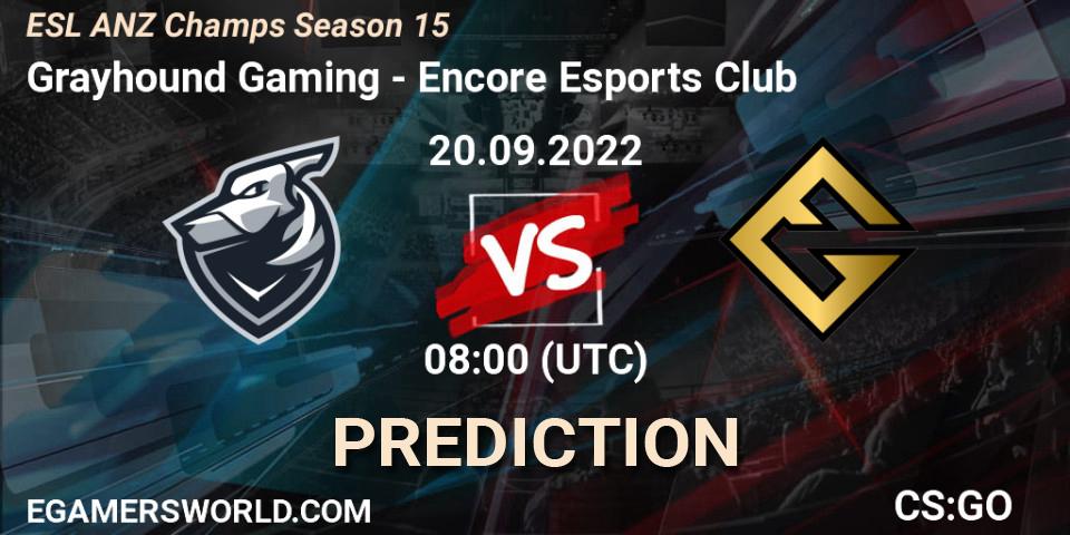 Grayhound Gaming vs Encore Esports Club: Match Prediction. 20.09.2022 at 08:00, Counter-Strike (CS2), ESL ANZ Champs Season 15
