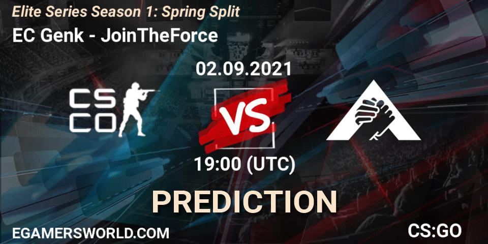 KRC Genk Esports vs JoinTheForce: Match Prediction. 02.09.2021 at 18:25, Counter-Strike (CS2), Elite Series Season 1: Spring Split