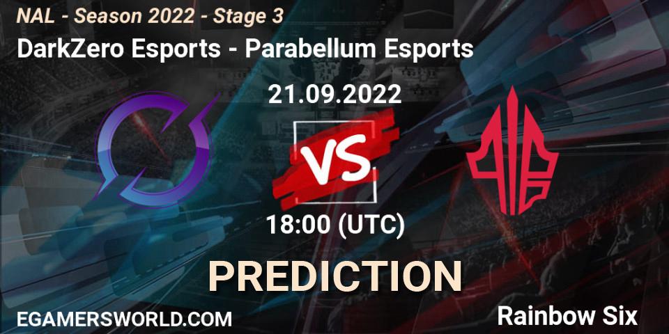 DarkZero Esports vs Parabellum Esports: Match Prediction. 21.09.2022 at 18:00, Rainbow Six, NAL - Season 2022 - Stage 3
