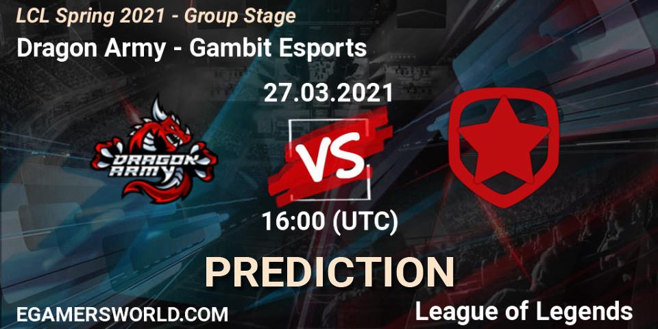 Dragon Army vs Gambit Esports: Match Prediction. 27.03.21, LoL, LCL Spring 2021 - Group Stage