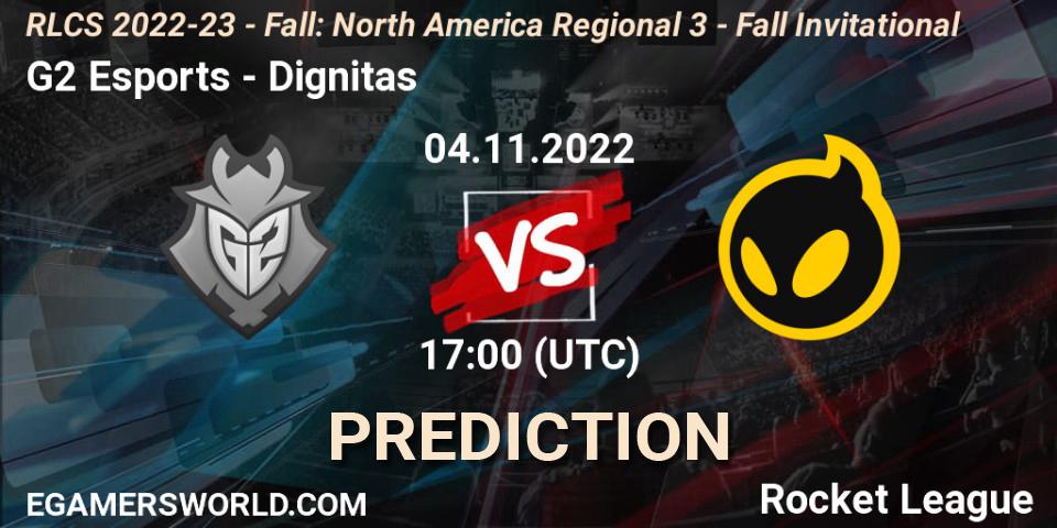 G2 Esports vs Dignitas: Match Prediction. 04.11.22, Rocket League, RLCS 2022-23 - Fall: North America Regional 3 - Fall Invitational
