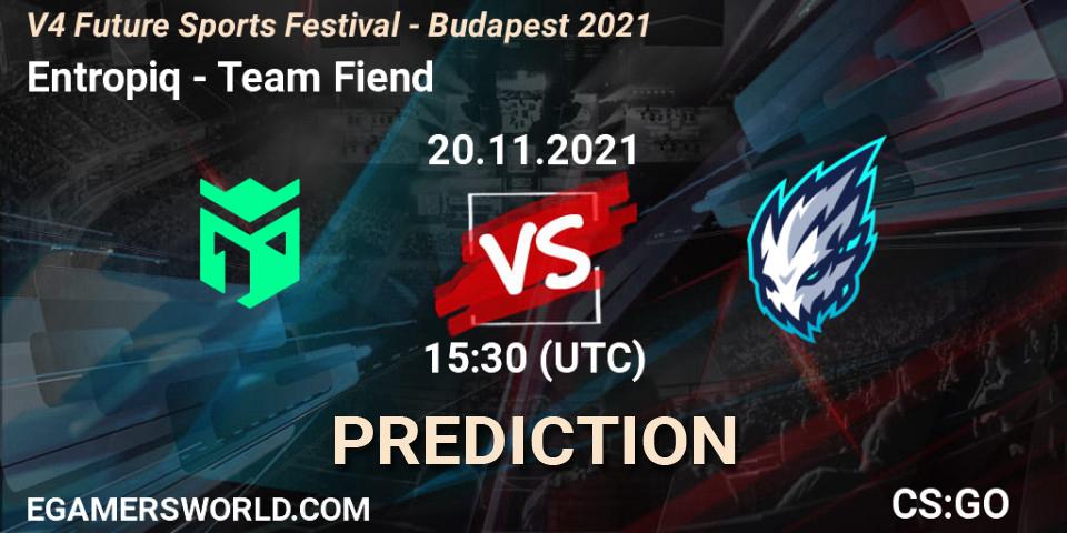 Entropiq vs Team Fiend: Match Prediction. 20.11.2021 at 15:30, Counter-Strike (CS2), V4 Future Sports Festival - Budapest 2021