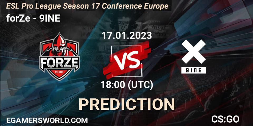 forZe vs 9INE: Match Prediction. 17.01.2023 at 18:30, Counter-Strike (CS2), ESL Pro League Season 17 Conference Europe