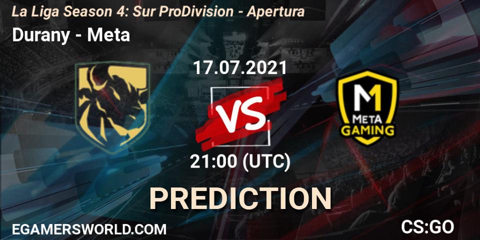 Durany vs Meta Gaming Brasil: Match Prediction. 17.07.2021 at 21:00, Counter-Strike (CS2), La Liga Season 4: Sur Pro Division - Apertura