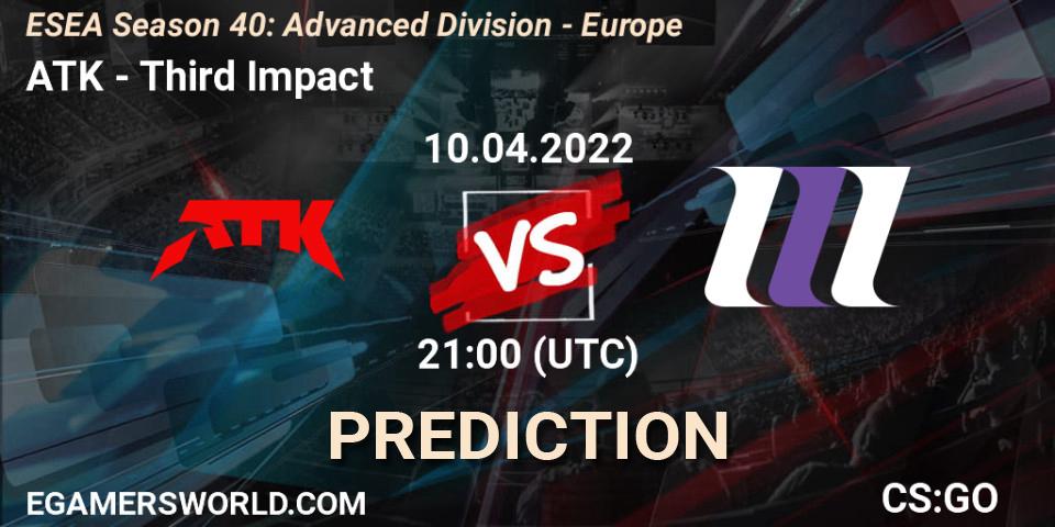 ATK vs Third Impact: Match Prediction. 10.04.2022 at 20:00, Counter-Strike (CS2), ESEA Season 40: Advanced Division - Europe