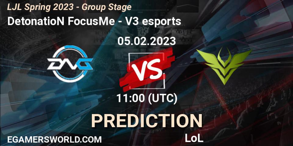 DetonatioN FocusMe vs V3 esports: Match Prediction. 05.02.23, LoL, LJL Spring 2023 - Group Stage