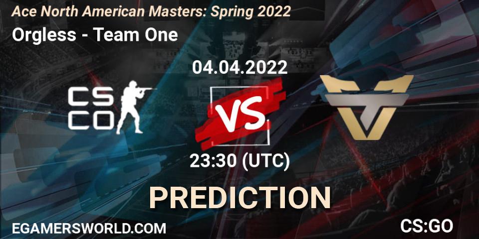 Orgless vs Team One: Match Prediction. 05.04.2022 at 00:30, Counter-Strike (CS2), Ace North American Masters: Spring 2022