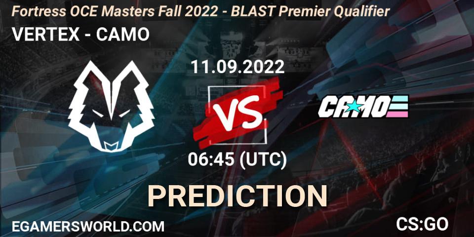 VERTEX vs CAMO: Match Prediction. 11.09.2022 at 07:20, Counter-Strike (CS2), Fortress OCE Masters Fall 2022 - BLAST Premier Qualifier