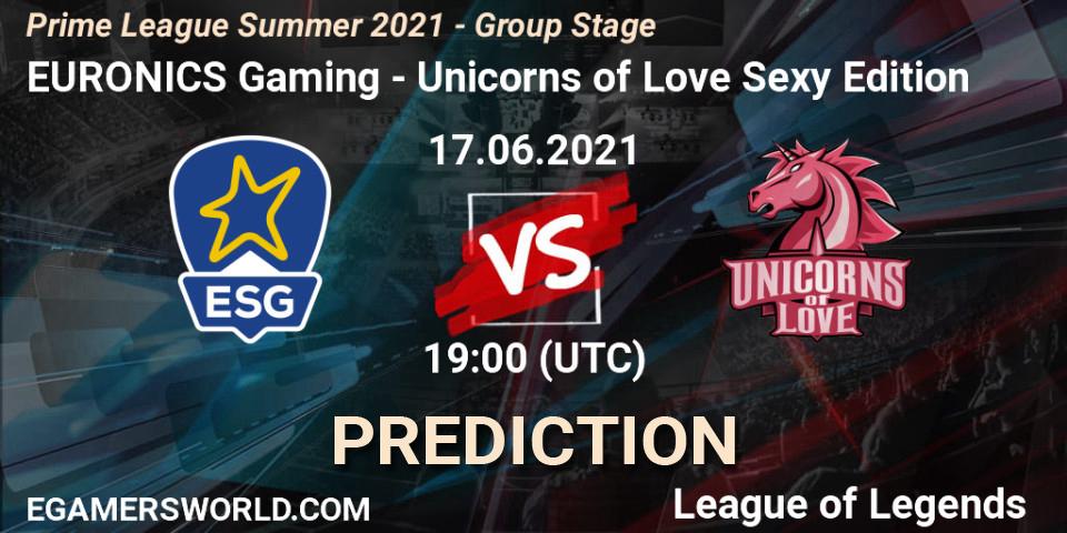 EURONICS Gaming vs Unicorns of Love Sexy Edition: Match Prediction. 17.06.21, LoL, Prime League Summer 2021 - Group Stage