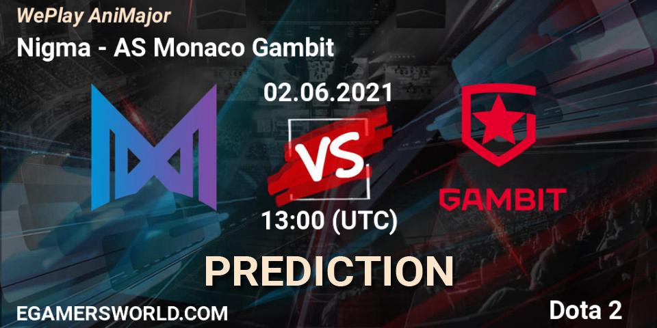Nigma vs AS Monaco Gambit: Match Prediction. 02.06.2021 at 14:02, Dota 2, WePlay AniMajor 2021