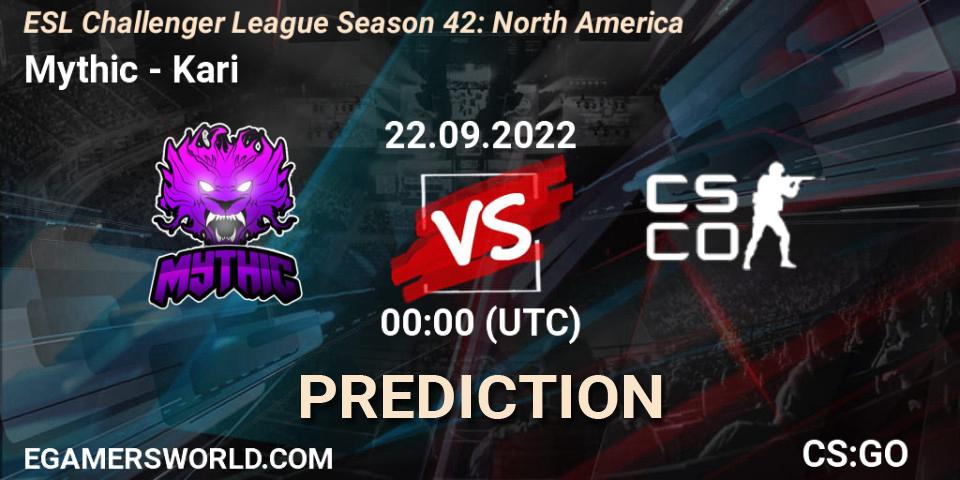 Mythic vs kariESPORTS: Match Prediction. 22.09.2022 at 00:00, Counter-Strike (CS2), ESL Challenger League Season 42: North America