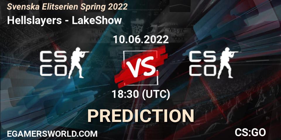 Hellslayers vs LakeShow: Match Prediction. 10.06.2022 at 20:10, Counter-Strike (CS2), Svenska Elitserien Spring 2022