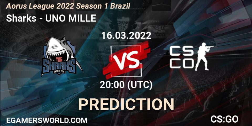 Sharks vs UNO MILLE: Match Prediction. 16.03.2022 at 20:00, Counter-Strike (CS2), Aorus League 2022 Season 1 Brazil