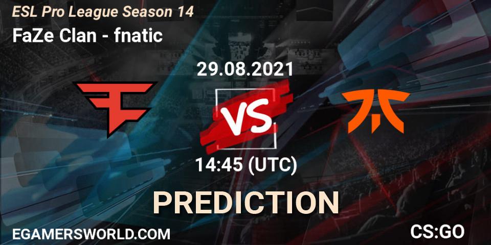 FaZe Clan vs fnatic: Match Prediction. 29.08.2021 at 14:45, Counter-Strike (CS2), ESL Pro League Season 14