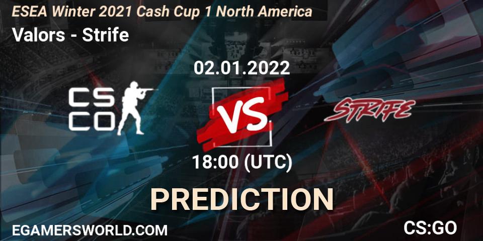 Valors vs Strife: Match Prediction. 02.01.2022 at 18:00, Counter-Strike (CS2), ESEA Cash Cup: North America - Winter 2022 #1