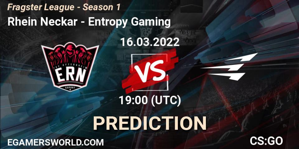 Rhein Neckar vs Entropy Gaming: Match Prediction. 16.03.2022 at 19:00, Counter-Strike (CS2), Fragster League - Season 1